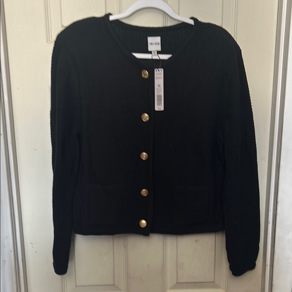 Chic Black Sweater with Gold Accents
